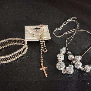 Vintage Rhinestone Jewelry Set, Necklace, Bracelet, Earrings, Disco Balls